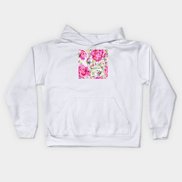 Watercolor Splash Painted Floral Roses Kids Hoodie by MysticMagpie